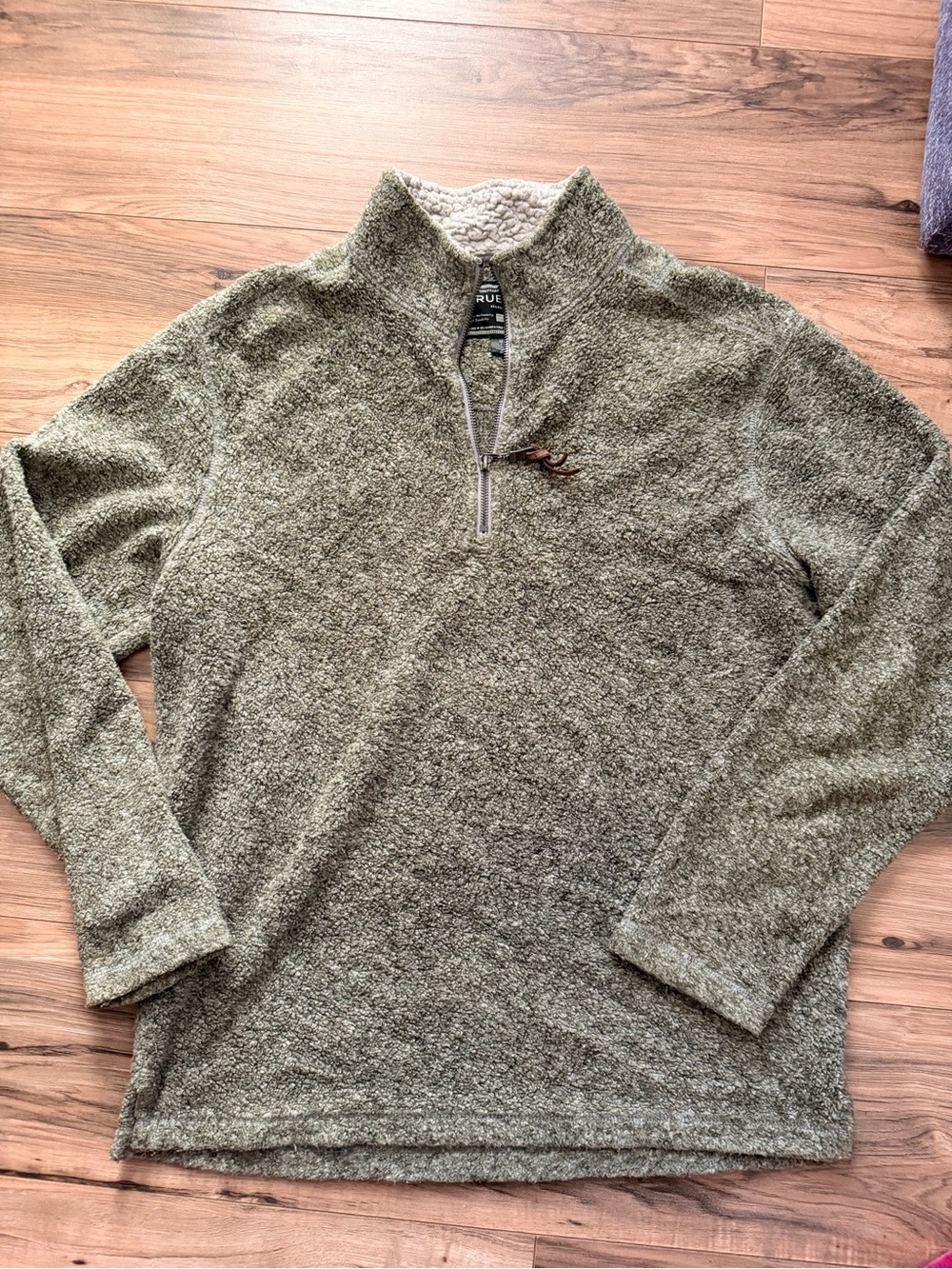 True Grit Olive Green Zip-Up Sherpa Pullover